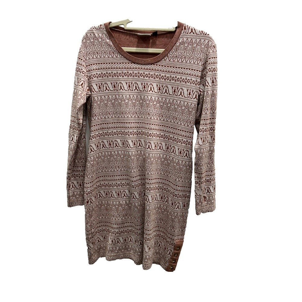 Kavu Dress Womens Small Rust Cream Pattern Long Sleeve Knit Boho Cottagecore